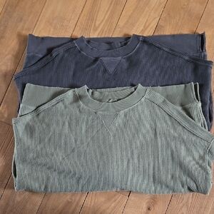 Aerie Waffle Knit Crewneck Sweatshirts in Navy and Green